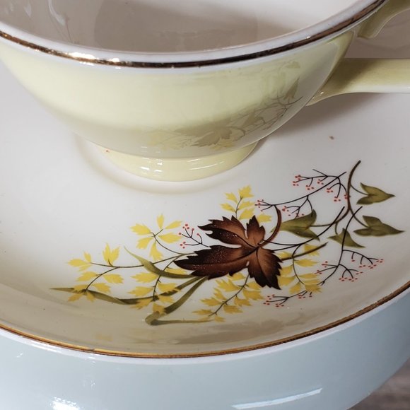 Taylor Smith & T Leaf O Gold Footed Cup and Saucer set - Yellow - Maple Leaf - Picture 4 of 6